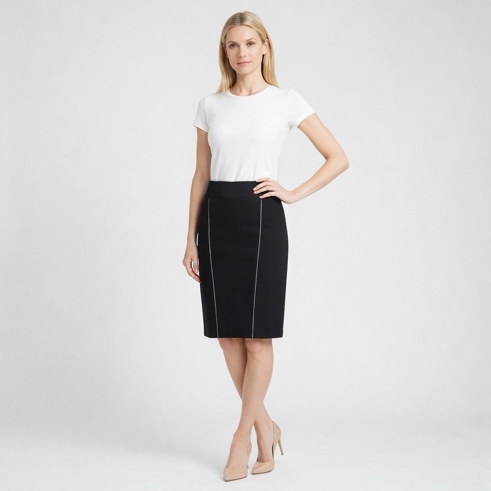Elie Tahari Classic Black‎ Pencil Skirt Size 8 Stretch Pointe Zipper Slit Career